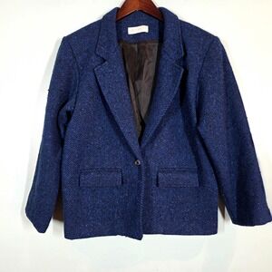 Jack Winter Vintage Blue Herringbone Wool Blend Blazer Jacket Size 10 C13-338